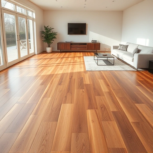 Hardwood flooring installation in Waukegan IL showcasing rich wood tones and intricate details in a stylish living room.