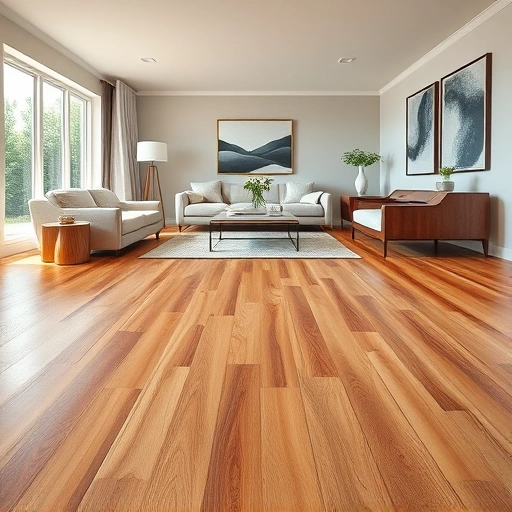 Custom hardwood flooring installation in a contemporary living room in Rolling Meadows, IL with elegant furniture and art.