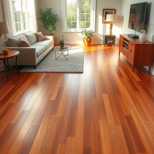 Hardwood floor squeak repair in Algonquin IL, featuring seamless integration and warm tones in a cozy living room.