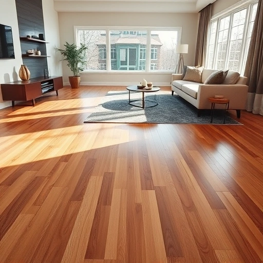 Hardwood flooring installation in a modern Fox River Grove living room with warm oak tones and elegant decor.