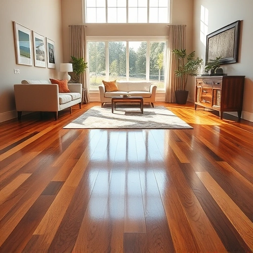 Polished wooden floor reflecting natural light in an elegant interior with tasteful decor in Algonquin, IL.