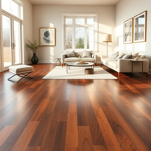 Custom hardwood flooring installation in Woodstock IL with rich hues, intricate grain, and modern decor.