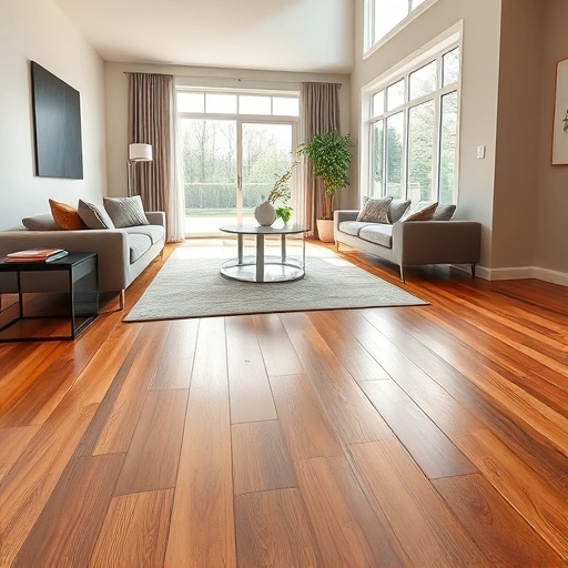 Hardwood flooring installation in a modern Lake Zurich living room with polished oak planks and contemporary decor.