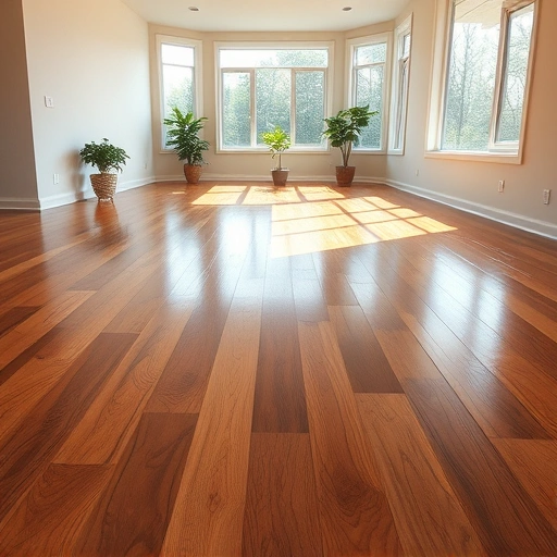Spacious room with glossy hardwood flooring, large windows, and potted plants creating an elegant ambiance.