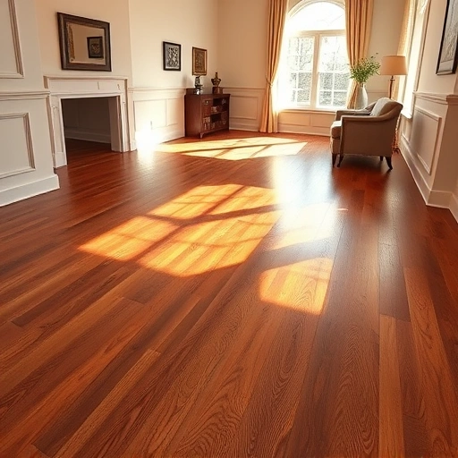 Beautifully restored hardwood floor in Algonquin IL with rich glossy finish and intricate grain patterns in a stylish room.