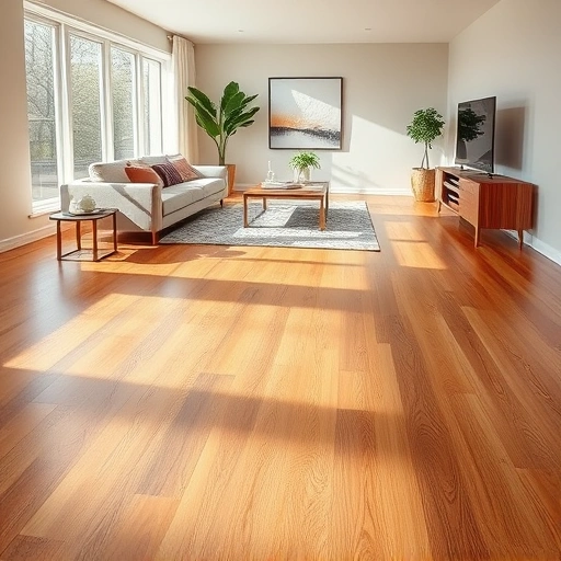 Hardwood flooring installation in Streamwood IL featuring polished oak planks in a modern living room with natural light.
