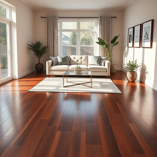 Completed dark oak hardwood flooring in a modern living room with elegant furnishings and natural light in Barrington IL