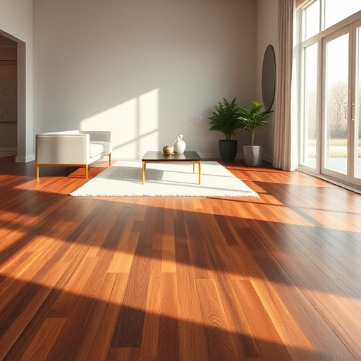 Hardwood flooring in a modern Algonquin home features dark oak planks and stylish minimalistic decor.