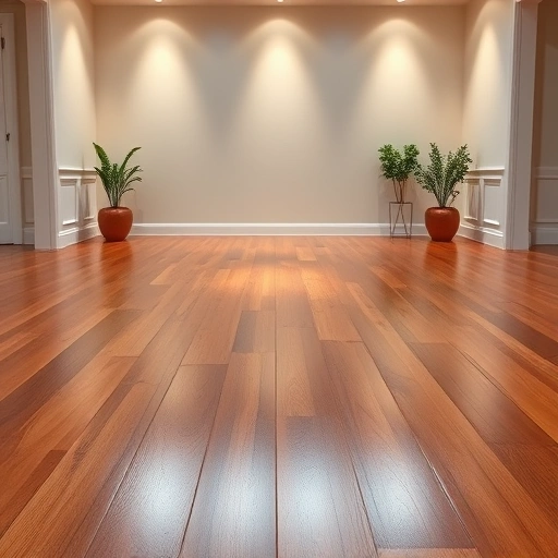 Gleaming hardwood floor finish in minimalist Algonquin interior, highlighting craftsmanship and serene atmosphere.