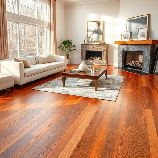 Custom hardwood flooring installation in a luxurious living room in Round Lake, IL, featuring warm tones and elegant decor.