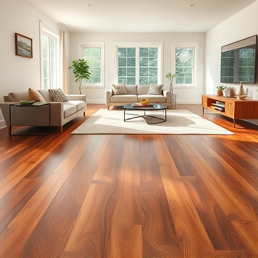 Custom hardwood flooring installation in Lake Forest IL showcasing elegant rich-toned floors and minimalistic furnishings.