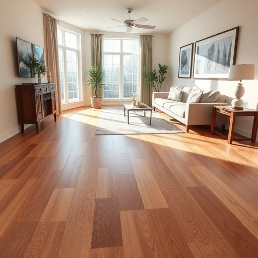 Hardwood flooring installation in Bartlett IL with rich wood tones, modern decor, and natural light creating warmth.