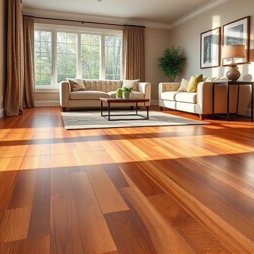 Completed hardwood flooring installation in elegant Long Grove living room with contemporary furniture and natural light.