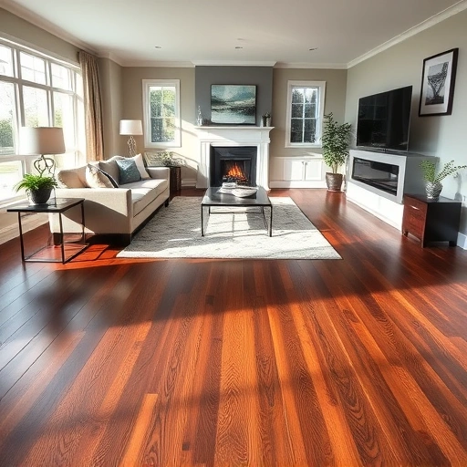 Custom hardwood flooring installation in Highwood IL features dark herringbone floors in an elegant living room.