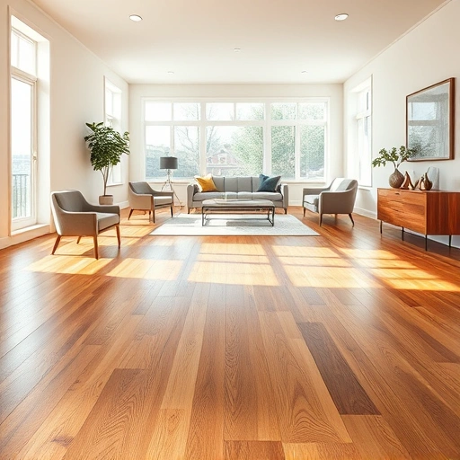 Hardwood flooring installation in East Dundee IL featuring rich wood tones and intricate grain patterns in a contemporary room.