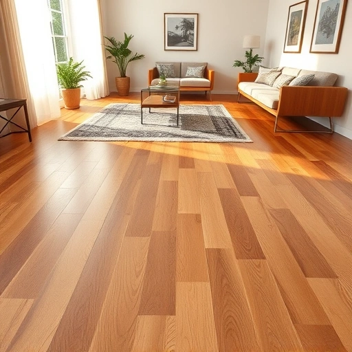 Hardwood flooring installation in Woodstock IL features polished oak planks, elegant furniture, and natural light ambiance.