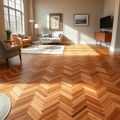 Custom hardwood flooring installation in Carpentersville IL with herringbone pattern and elegant decor highlights craftsmanship.