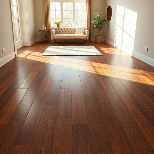 Engineered hardwood floor installation in Algonquin IL showcasing rich walnut tones and elegant minimalist decor.