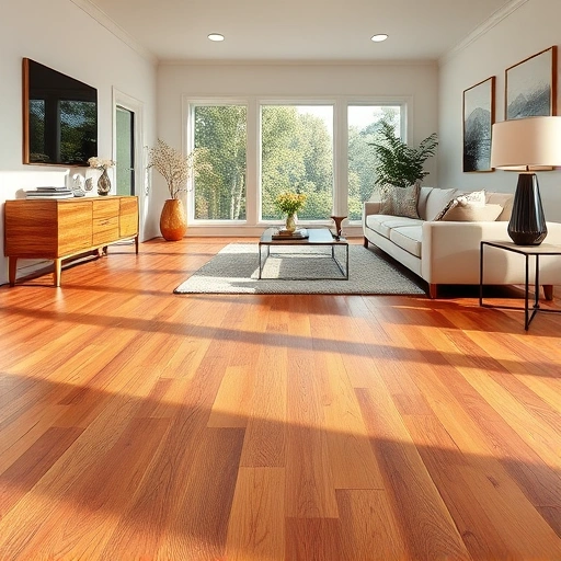 Custom hardwood flooring installation in a modern living room with stylish furniture and natural light enhancing the ambiance.