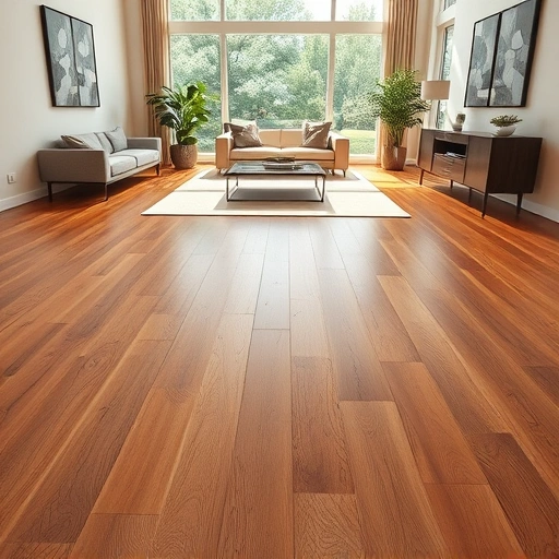 Completed hardwood flooring installation in a modern Palatine home with warm tones and minimalistic decor.