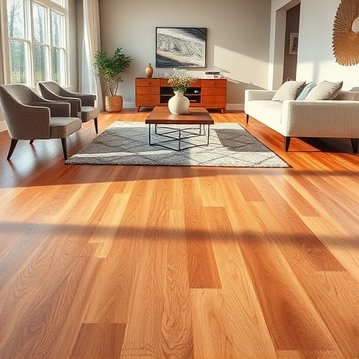 Hardwood flooring installation in Highwood IL with polished oak planks, modern furniture, and natural light ambiance.