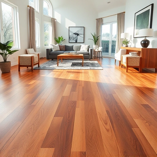 Custom hardwood flooring installation in a bright Elgin living room with modern decor and natural light.