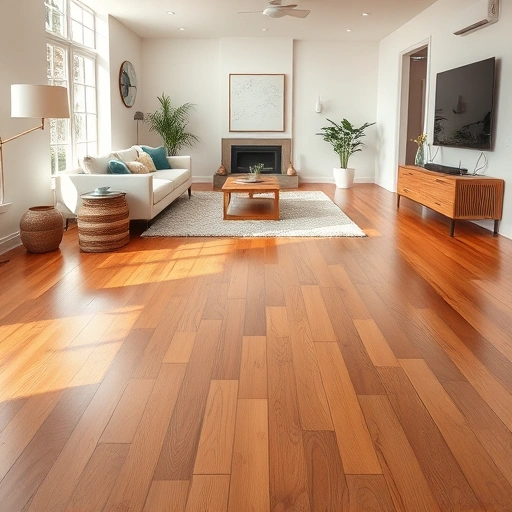 Custom hardwood flooring installation in Park City IL features polished wood, modern decor, and serene atmosphere.