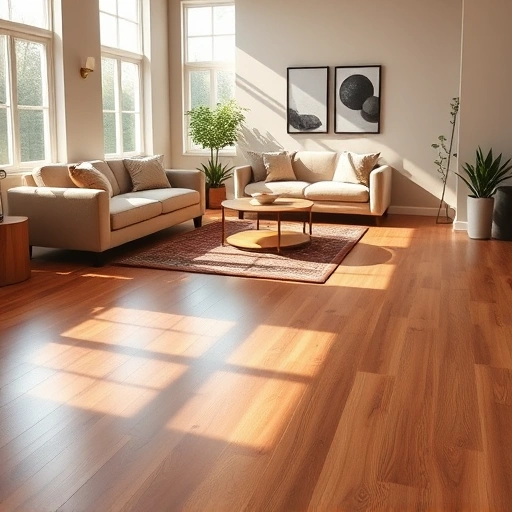 Custom hardwood flooring installation in a warm living room with stylish furnishings and natural light in Crystal Lake IL.