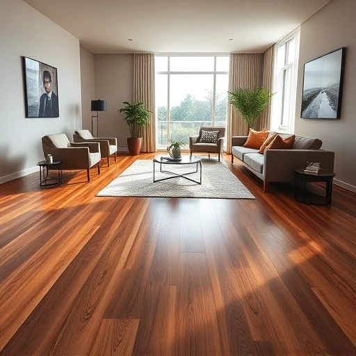 Hardwood flooring installation in a modern Fox River Grove living space with rich oak tones and minimalistic decor.