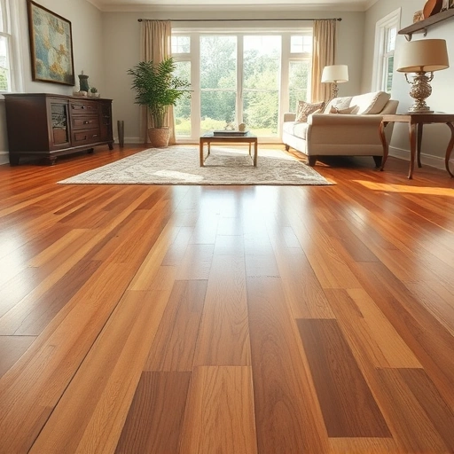 Beautifully restored hardwood floor in a well-lit Algonquin living room, showcasing rich tones and polished finish.