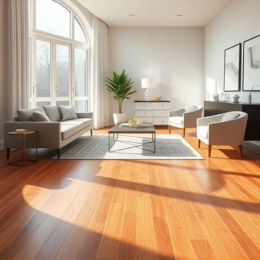 Hardwood floor replacement in Algonquin IL with rich textures, natural light, and modern minimalist decor.