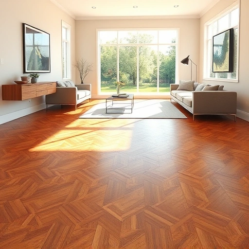 Custom hardwood flooring installation in a sunlit living room in Antioch, IL, showcasing polished wood and modern decor.