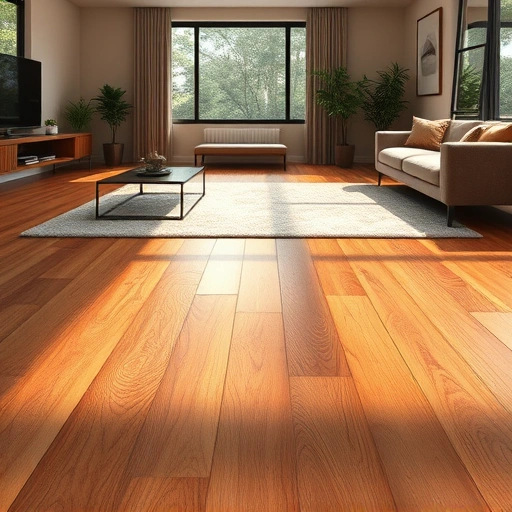 Hardwood flooring installation in Cary IL with warm wood tones, polished surface, minimalistic decor, and natural light.