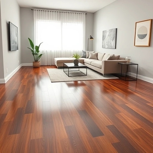 Hardwood flooring installation in a modern living room features dark oak planks and minimalist decor in Mt. Prospect IL.