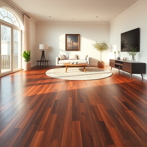 Custom hardwood flooring installation in a spacious living room with dark wood floors and minimalist decor in Rolling Meadows IL