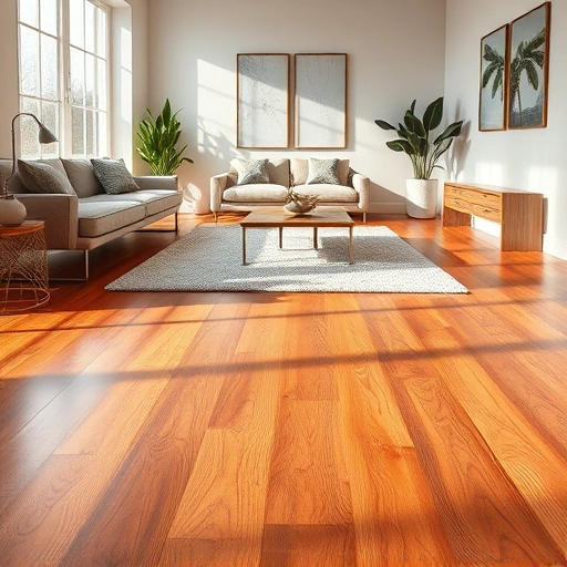 Completed hardwood flooring installation in a stylish interior with modern furniture and natural light enhancing the wood's texture.