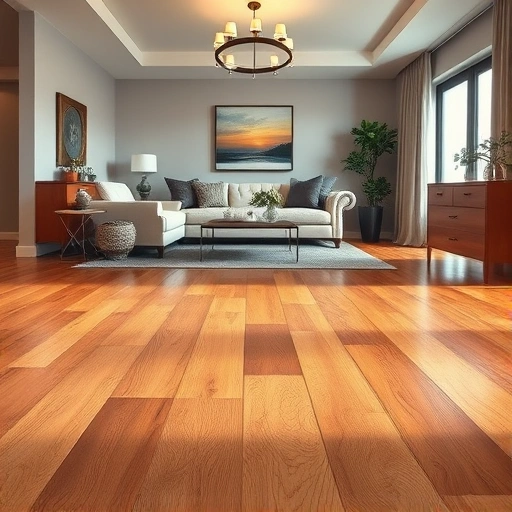 Hardwood floor replacement showcasing polished oak in a stylish Algonquin living space with elegant decor.