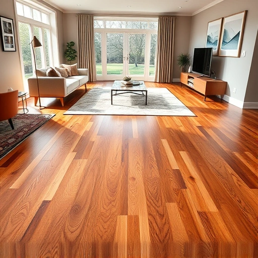 Custom hardwood flooring installation in Lake Zurich IL showcases polished planks, elegant rugs, and contemporary decor.