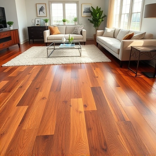 Hardwood floor repair in a modern Algonquin living room showcases rich textures and meticulous craftsmanship.