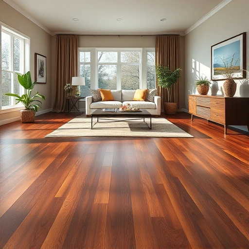 Custom dark oak hardwood flooring shines in a spacious Long Grove living room with stylish decor and natural light.