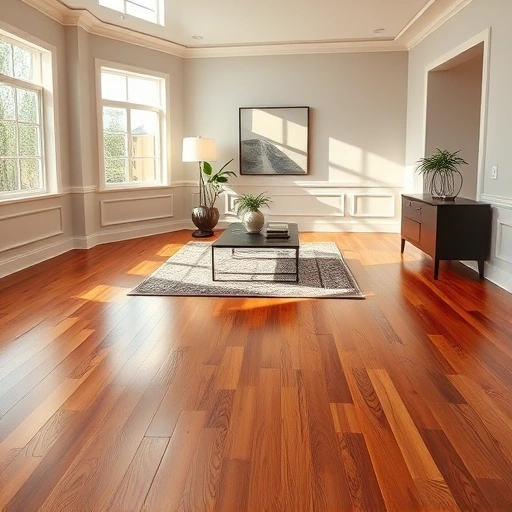 Custom hardwood flooring installation in a spacious East Dundee living room with warm tones and elegant decor.