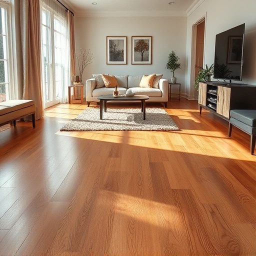 Hardwood flooring installation in a stylish living room with oak tones, modern furniture, and elegant decor.