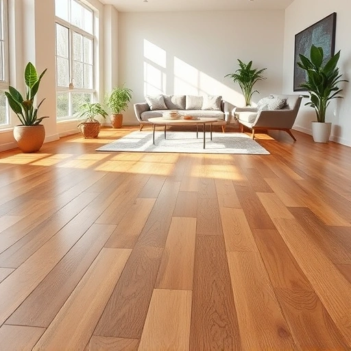 Engineered hardwood floor installation in a modern living room with natural light and elegant furniture in Algonquin IL