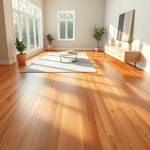 Hardwood flooring installation in Huntley IL, featuring warm oak tones, minimalist decor, and natural lighting.