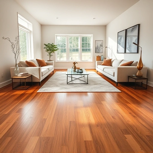 Hardwood flooring installation in a modern living room with elegant furniture and natural light in Inverness IL.