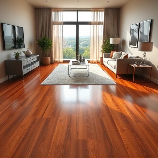 Hardwood floor in a modern Lake Forest living room, showcasing rich tones, natural light, and elegant decor.