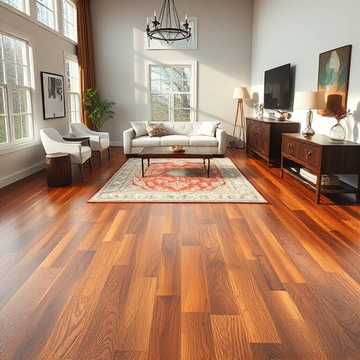Custom hardwood flooring installation in Crystal Lake IL showcasing rich wood grains and elegant decor in a bright living space.