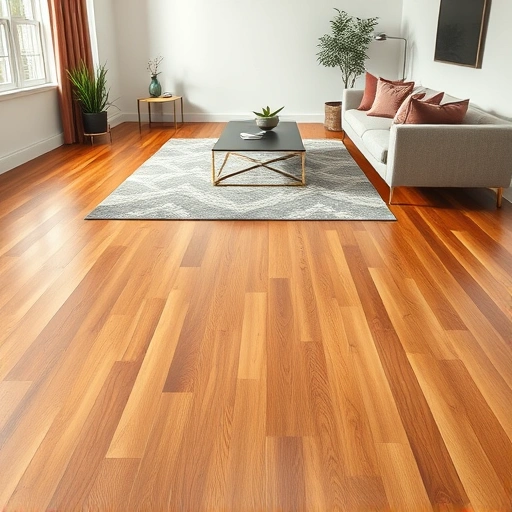 Hardwood floor patch repair in a contemporary Algonquin living room, showcasing seamless blending and rich wood tones.