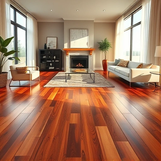 Custom hardwood flooring installation in McHenry IL featuring polished planks, warm tones, and elegant living room design.
