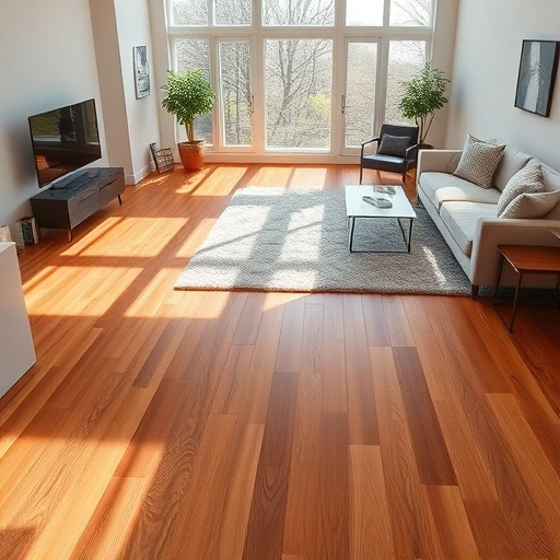 Hardwood flooring installation in a modern Long Grove IL living room with warm tones and elegant decor.